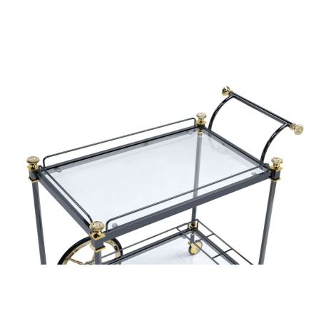 ACME Cyrus Serving Cart Clear Glass & Black/Gold Finish