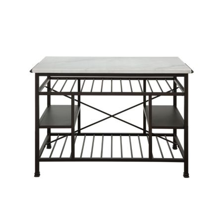 ACME Lanzo Kitchen Island Marble Top & Gunmetal Finish