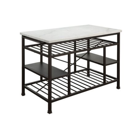 ACME Lanzo Kitchen Island Marble Top & Gunmetal Finish