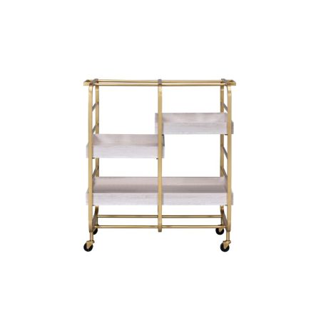 ACME Vorrik Serving Cart Gold & White Washed Finish