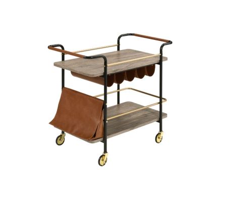 ACME Naude Serving Cart Natural Gold & Black Finish