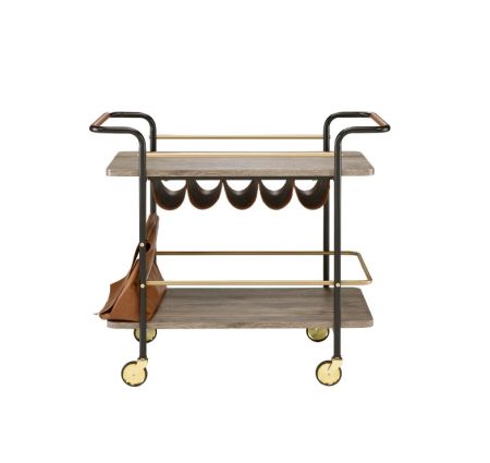 ACME Naude Serving Cart Natural Gold & Black Finish