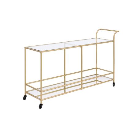 ACME Kenda Serving Cart Clear Glass Mirrored & Gold Finish