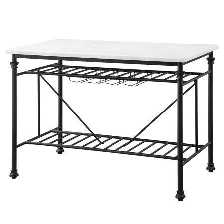 ACME Mera Kitchen Island White Marble Top & Gray Finish