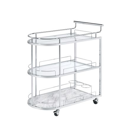 ACME Inyo Serving Cart Clear Glass & Chrome Finish