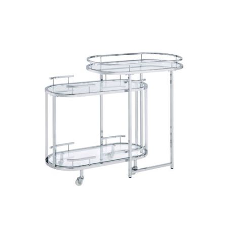 ACME Piffo Serving Cart Set Clear Glass & Chrome Finish