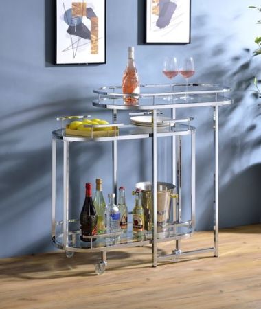 ACME Piffo Serving Cart Set Clear Glass & Chrome Finish