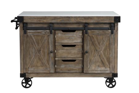 ACME Alforvott Kitchen Island Marble Top & Weathered Gray Finish