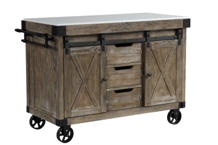 ACME Alforvott Kitchen Island Marble Top & Weathered Gray Finish