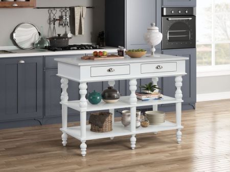 ACME Rorratt Kitchen Island Marble Top & White Finish