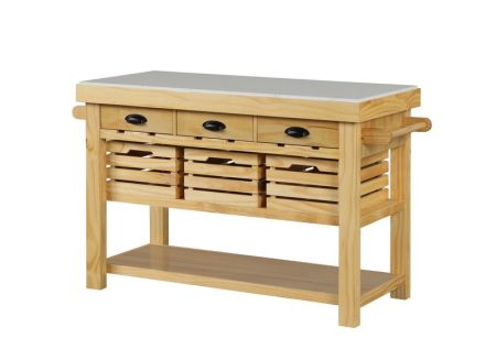 ACME Grovaam Kitchen Island Marble Top & Natural Finish