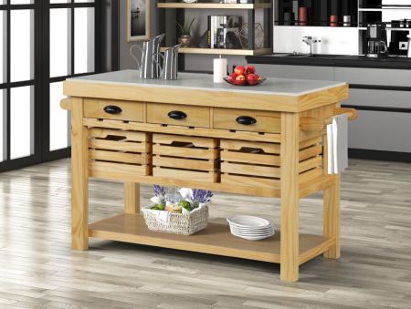 ACME Grovaam Kitchen Island Marble Top & Natural Finish