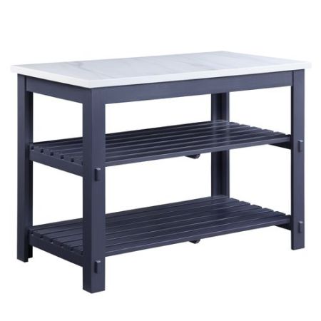 ACME Enapay Kitchen Island Marble Top Top & Gray Finish