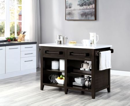 ACME Darwid Kitchen Island Marble Top Top & Espresso Finish