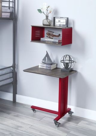 ACME Cargo Accent Table W/Wall Shelf Red Finish