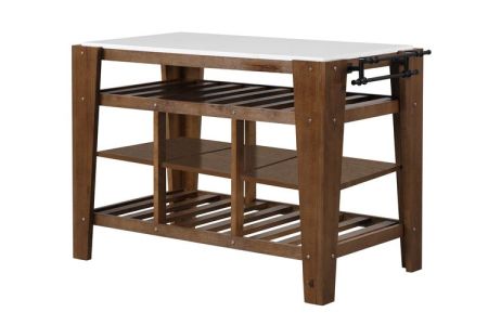 ACME Alaroa Kitchen Island Marble Top & Rustic Brown Finish