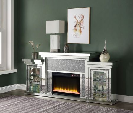 ACME Noralie Fireplace W/Led Mirrored & Faux Diamonds