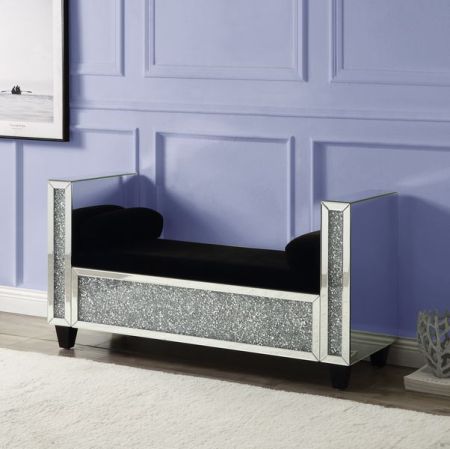 ACME Noralie Bench W/2 Pillows Mirrored & Faux Diamonds