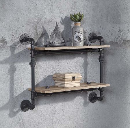 ACME Brantley Wall Rack W/2 Shelves Oak & Sandy Black Finish