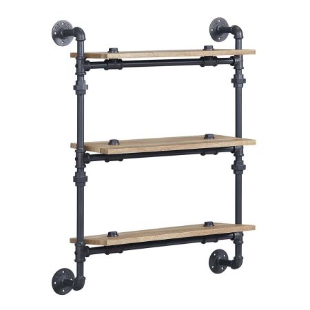 ACME Brantley Wall Rack W/3 Shelves Oak & Sandy Black Finish