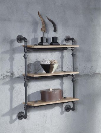 ACME Brantley Wall Rack W/3 Shelves Oak & Sandy Black Finish