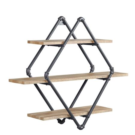 ACME Brantley Wall Rack W/3 Shelves Oak & Sandy Black Finish