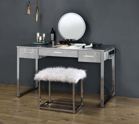 ACME Myles Vanity Set W/Usb Antique White & Chrome Finish