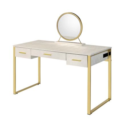 ACME Myles Vanity Set W/Usb Antique White & Champagne Finish