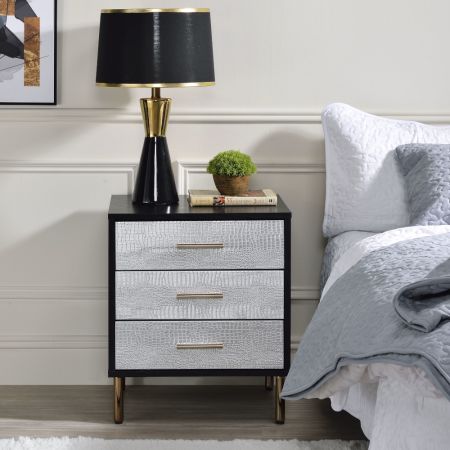 ACME Myles Nightstand Black Silver & Gold Finish