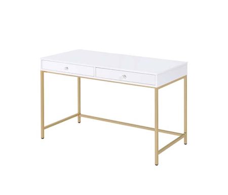 ACME Ottey Vanity Desk(Same 92540) White High Gloss & Gold Finish