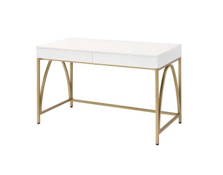 ACME Lightmane Vanity Desk(Same 92660) White High Gloss & Gold Finish