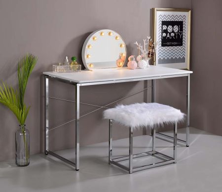 ACME Tennos Vanity Desk(Same 93190) White & Chrome Finish