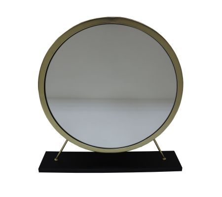 ACME Adao Vanity Mirror & Stool Faux Fur Mirror Black & Brass Finish