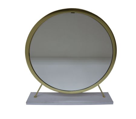 ACME Adao Vanity Mirror & Stool Faux Fur Mirror White & Brass Finish