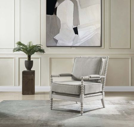 ACME Saraid Accent Chair Gray Linen & Light Oak Finish