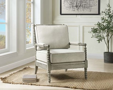 ACME Saraid Accent Chair Beige Linen & Gray Oak Finish