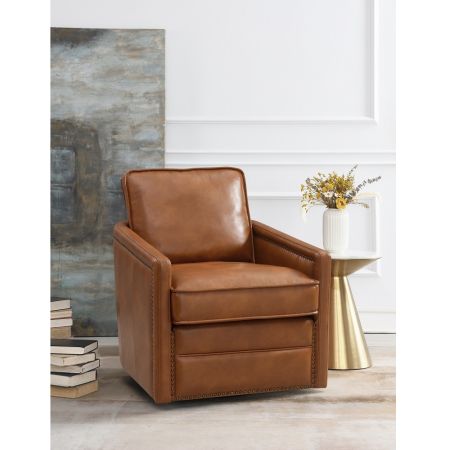 ACME Rocha Swivel Chair W/Glider Brown Leather Aire