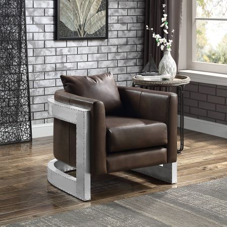 ACME Betla Accent Chair Espresso Top Grain Leather & Aluminum