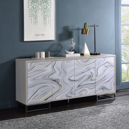 ACME Panos Console Cabinet White Marble Print & Chrome Finish