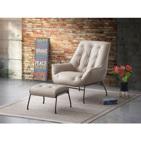 ACME Zusa Accent Chair & Ottoman Khaki Top Grain Leather