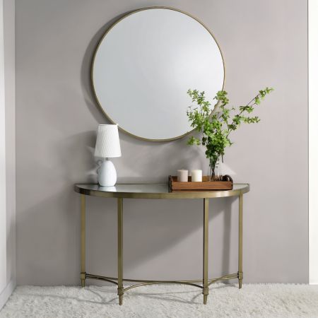 ACME ADITYA Console Table Mirrored & Antique Brass Finish