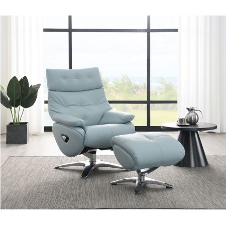 ACME Janella Motion Accent Chair W/Swivel & Ottoman Babyblue Leather