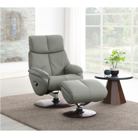 ACME Kandoro Motion Accent Chair W/Swivel & Ottoman Gray Leather & Brown Base Finish