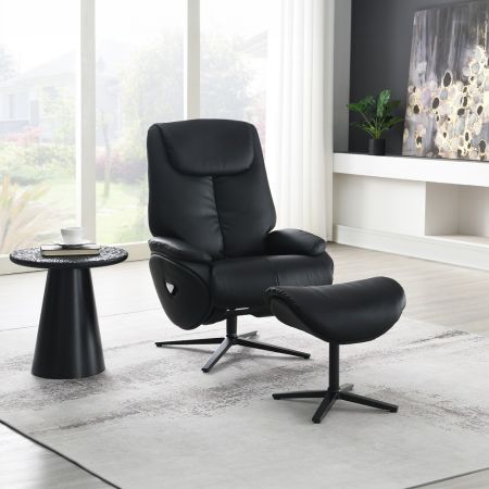 ACME Labonita Motion Accent Chair W/Swivel & Ottoman Black Leather & Black Finish