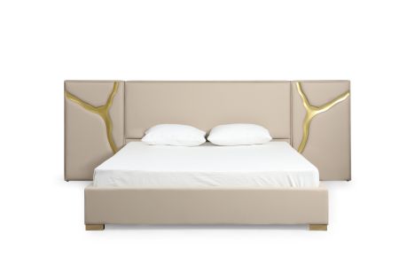 Modrest Aspen - Glam Beige Bonded Leather & Gold Q Bed