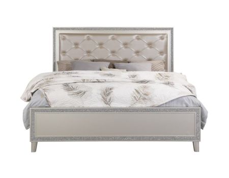 ACME Sliverfluff Queen Bed W/Led Synthetic Leather & Champagne Finish