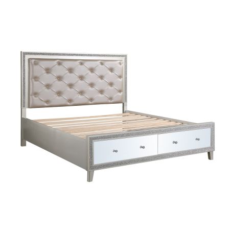 ACME Sliverfluff CK Bed W/Led & Storages Synthetic Leather & Champagne Finish