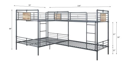 ACME Cordelia Double Twin & Double Full Bunk Bed Sandy Black Dark Bronze Hand-Brushed Finish