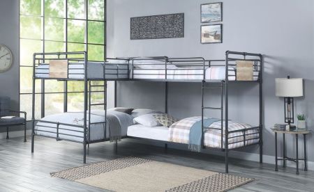 ACME Cordelia Double Twin & Double Full Bunk Bed Sandy Black Dark Bronze Hand-Brushed Finish