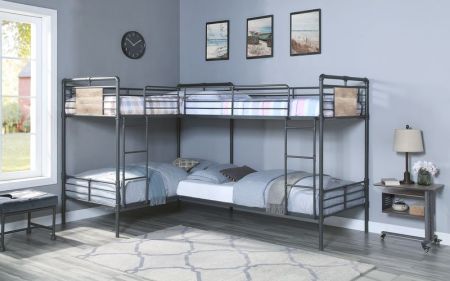 ACME Cordelia Quadruple Twin Bunk Bed Sandy Black Dark Bronze Hand-Brushed Finish